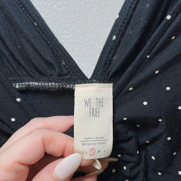 We The Free What a Babe Navy and White polka dot Bell Sleeve Blouse - Picture 3 of 9